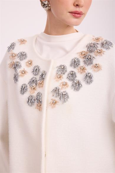 VELOURA İŞLEMELİ ANGORA KAP EKRU