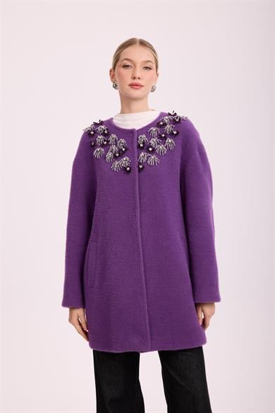 VELOURA İŞLEMELİ ANGORA KAP MOR