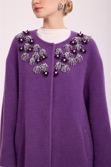 VELOURA İŞLEMELİ ANGORA KAP MOR