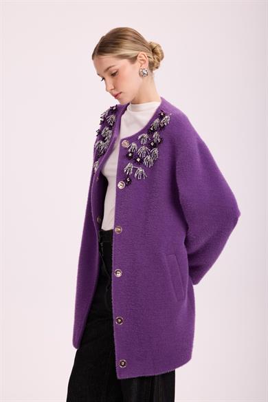 VELOURA İŞLEMELİ ANGORA KAP MOR