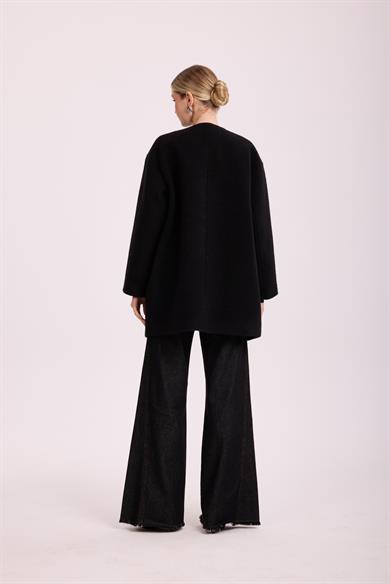 VELOURA İŞLEMELİ ANGORA KAP SİYAH