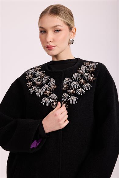 VELOURA İŞLEMELİ ANGORA KAP SİYAH