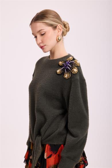 VIOLETTE FLEUR ANGORA BLUZ HAKİ