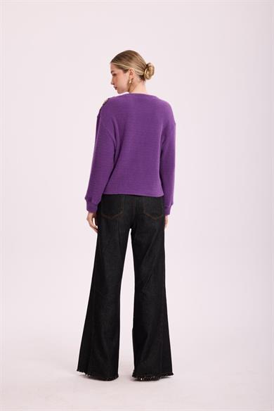 VIOLETTE FLEUR ANGORA BLUZ MOR