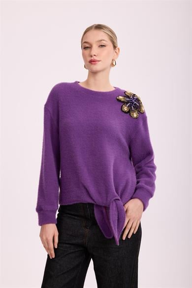 VIOLETTE FLEUR ANGORA BLUZ MOR