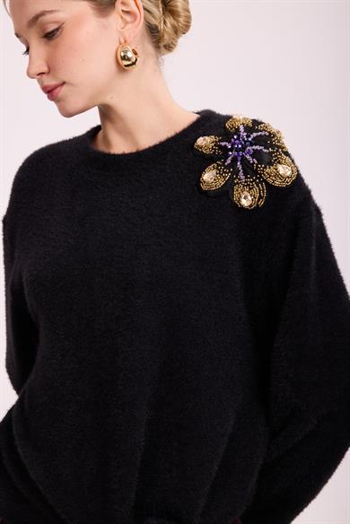 VIOLETTE FLEUR ANGORA BLUZ SİYAH