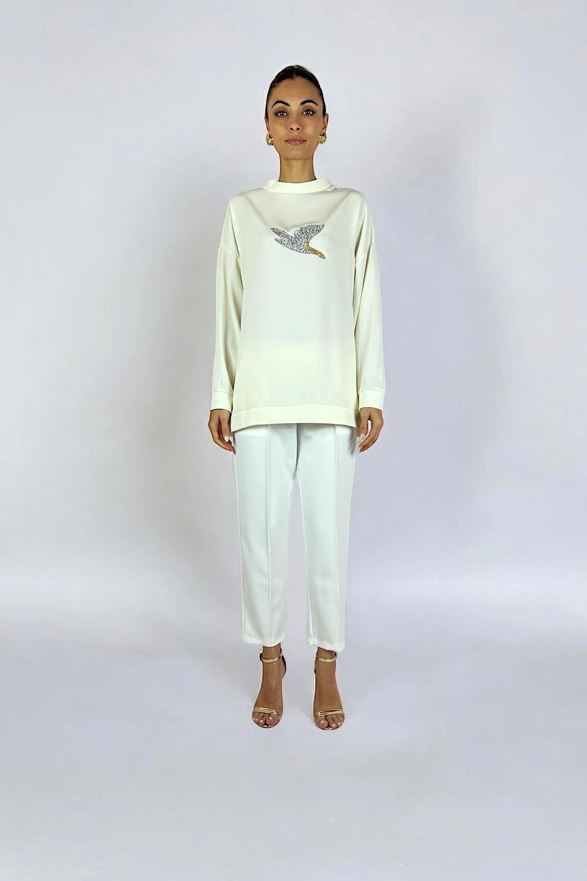 AKSESUARLI SWEATSHIRT EKRU