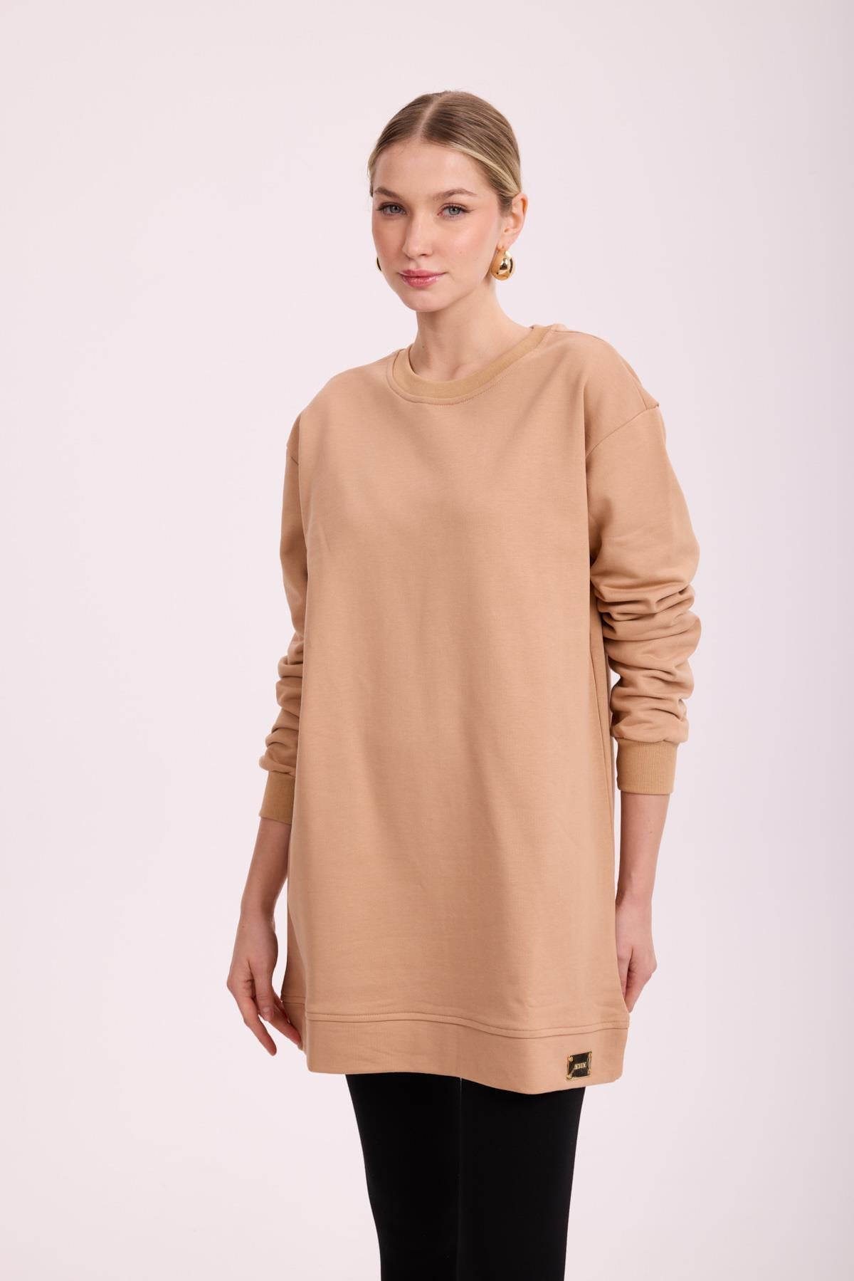 BASIC PAMUKLU SWEATSHIRT BEJ