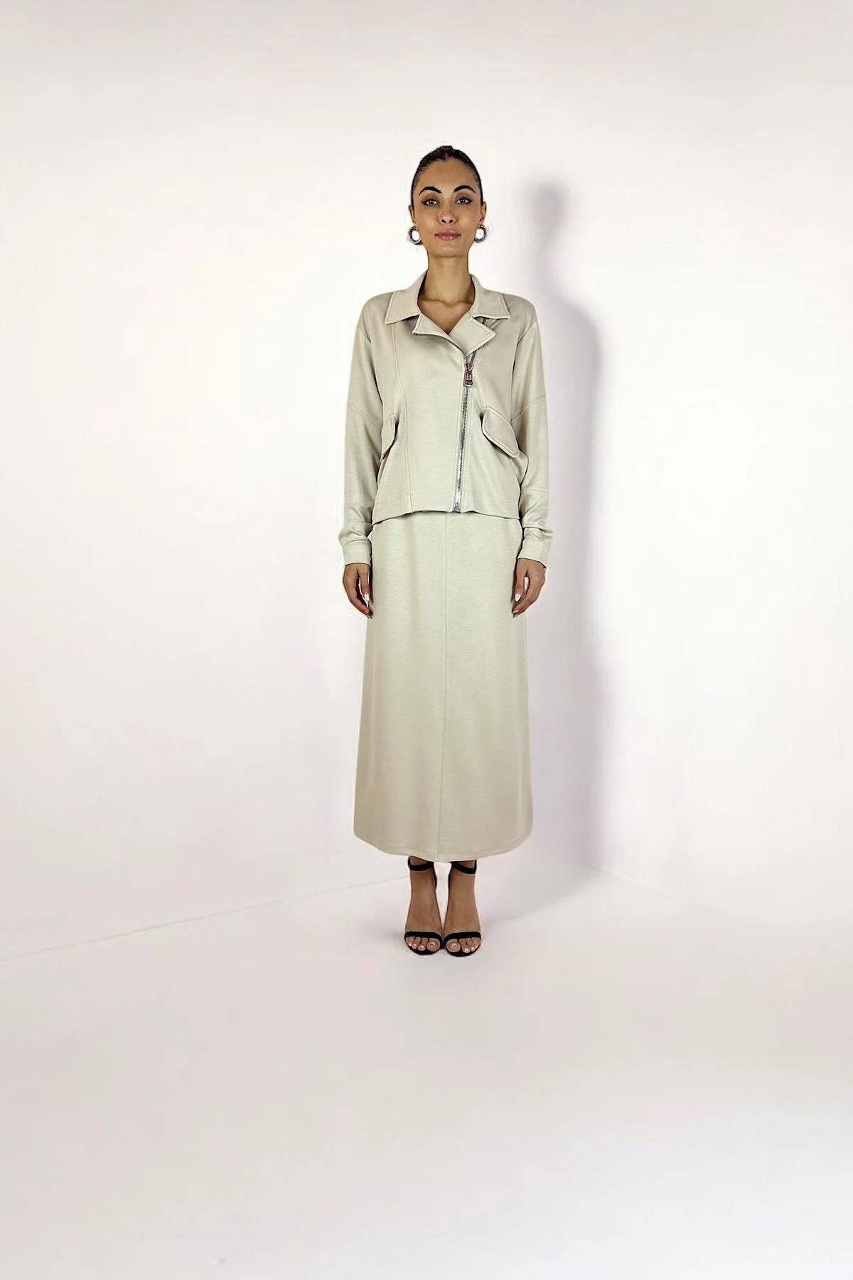 BİKER MİDİ BOMBER BEJ