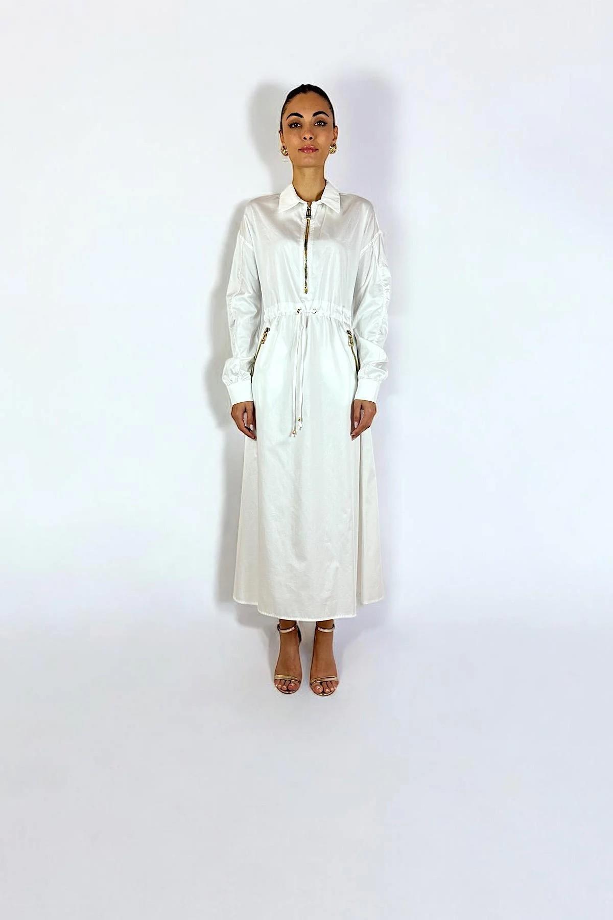 COTTON GÖMLEK ELBİSE EKRU