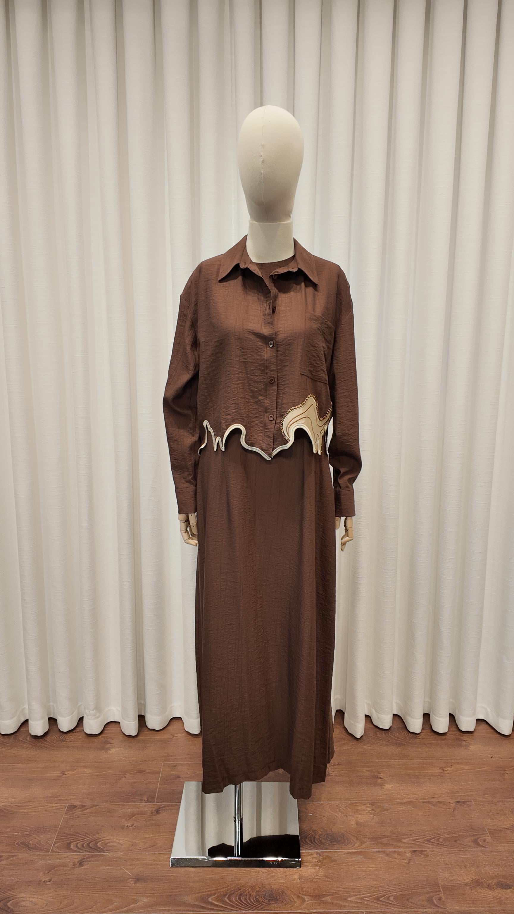 CUT SHIRT ELBİSE GÖMLEK TAKIM KAHVERENGİ