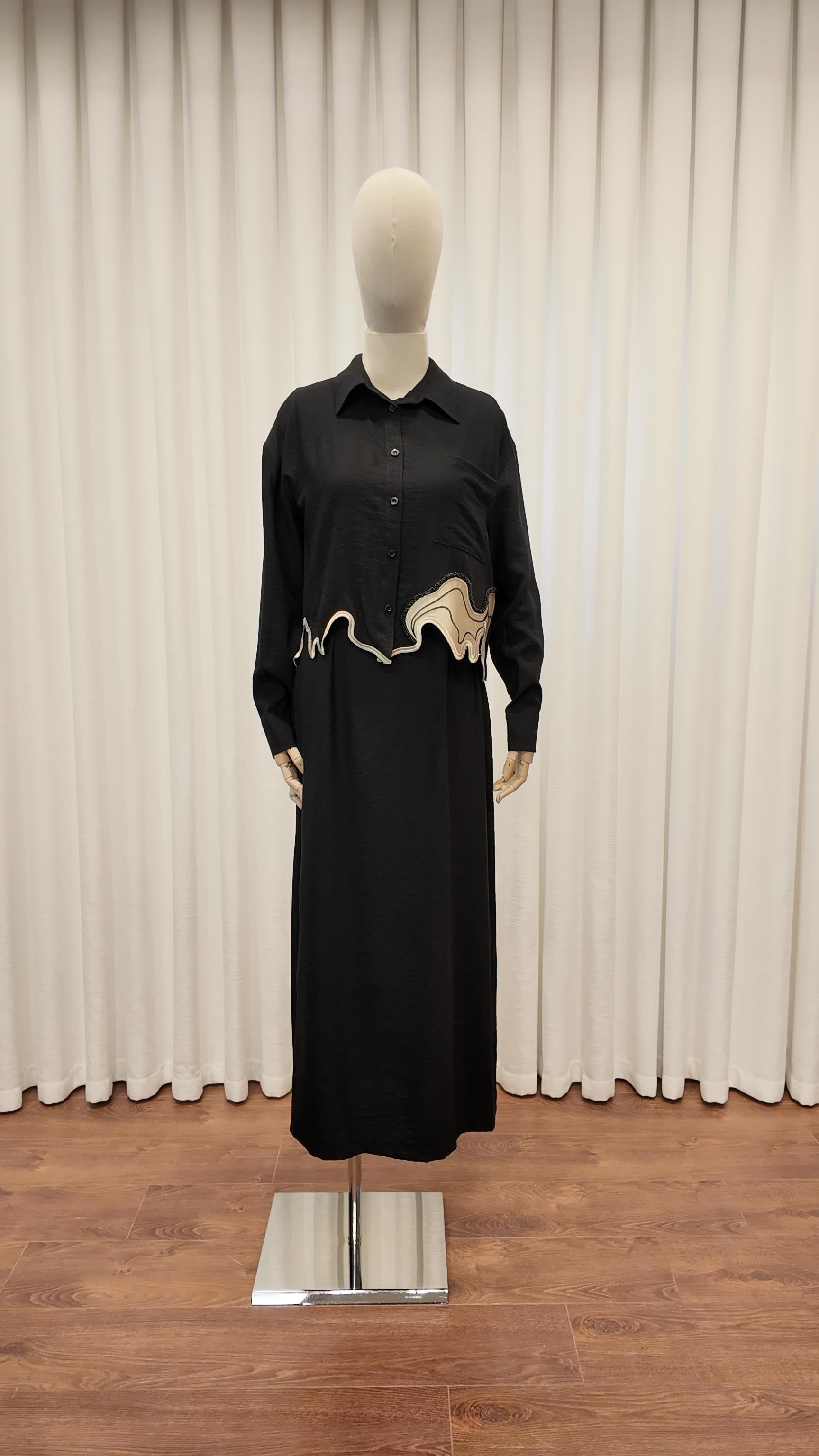 CUT SHIRT ELBİSE GÖMLEK TAKIM SİYAH