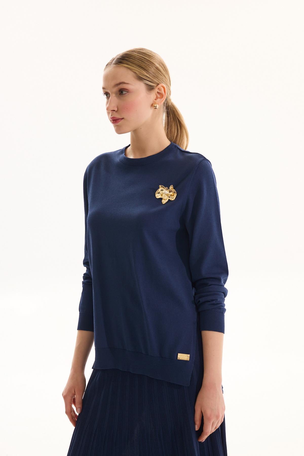 ELEGANTE TRİKO BLUZ LACİVERT