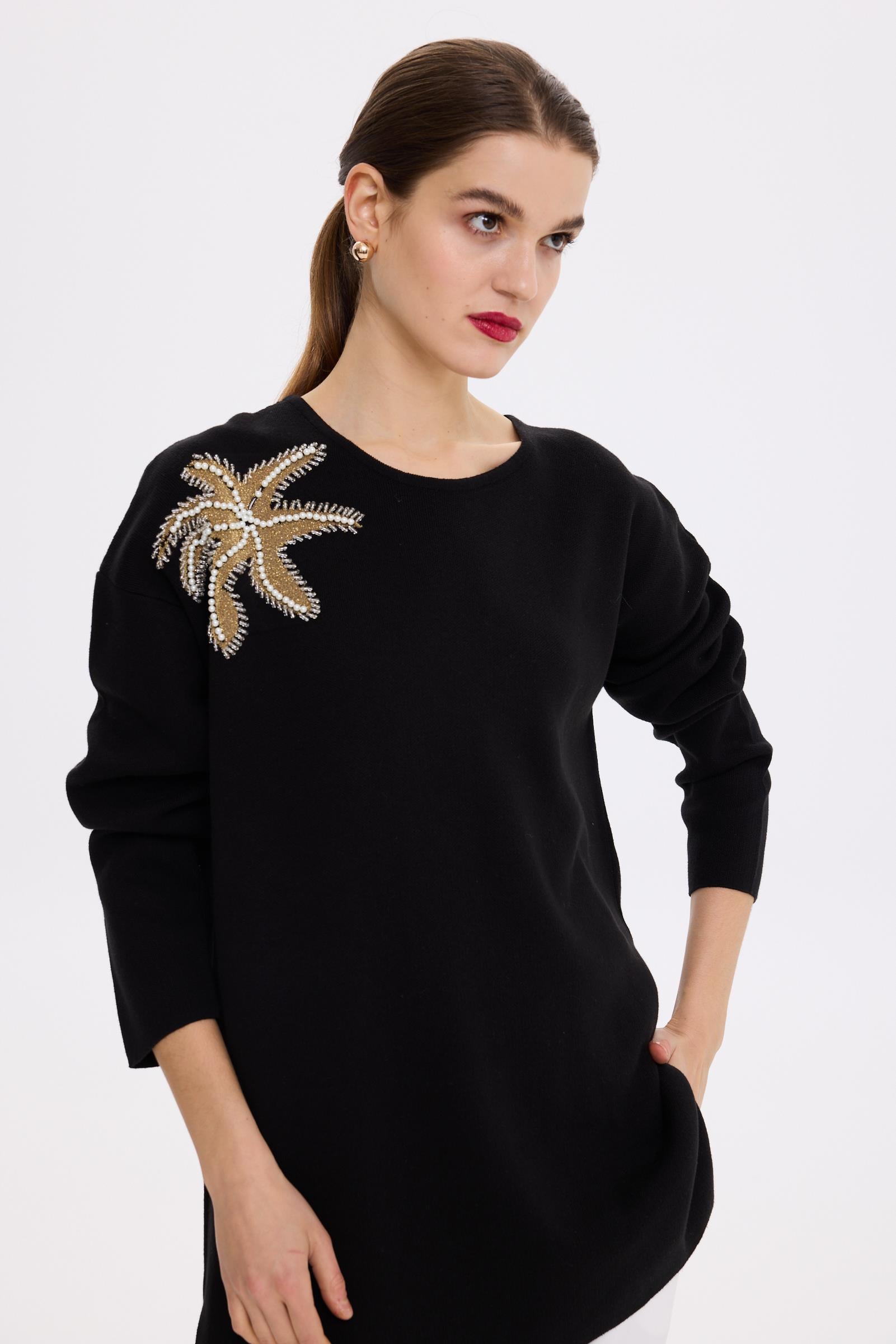 FLOWER TRİKO KAZAK SİYAH