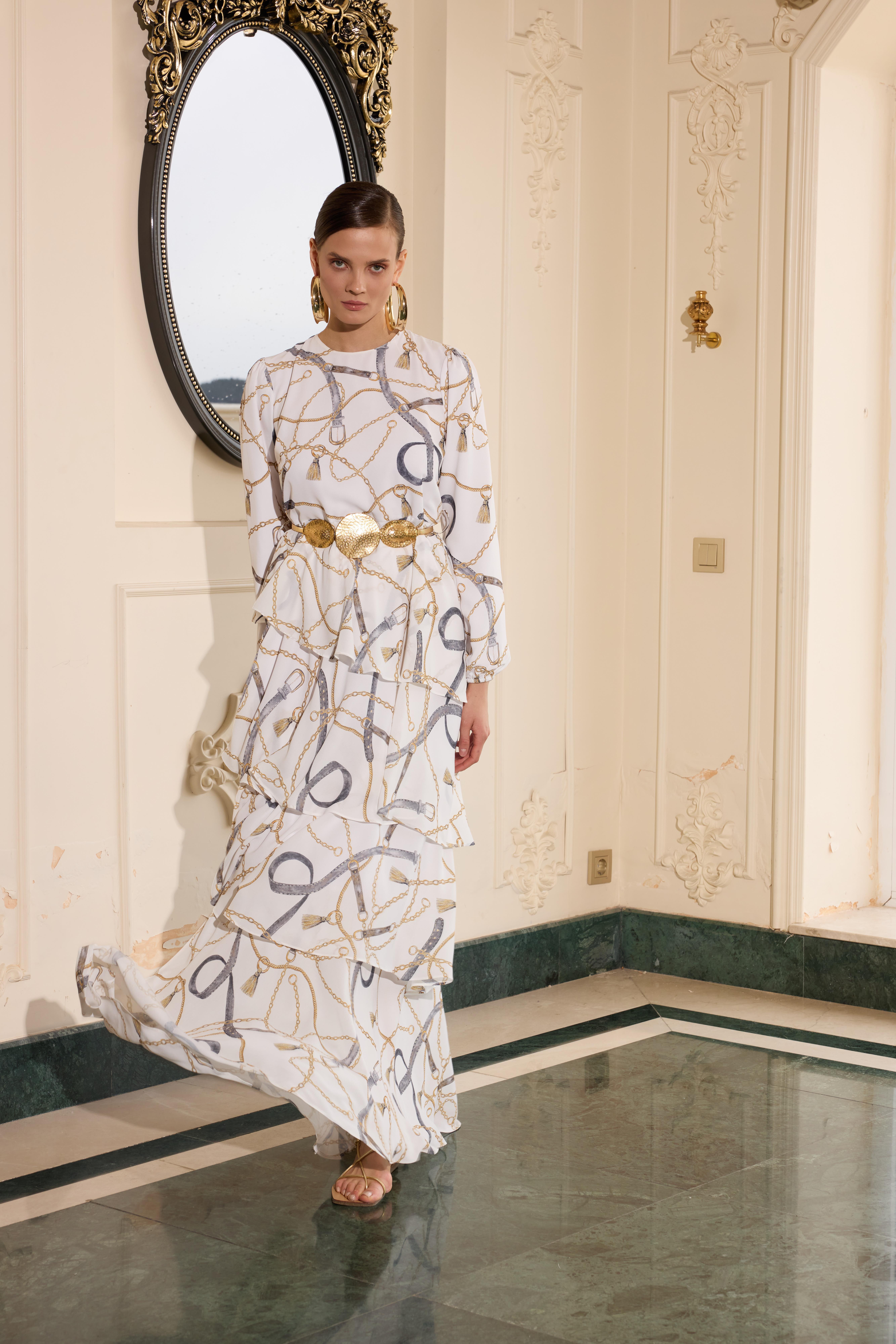 FLOWİNG DRESS EKRU/ZİNCİR