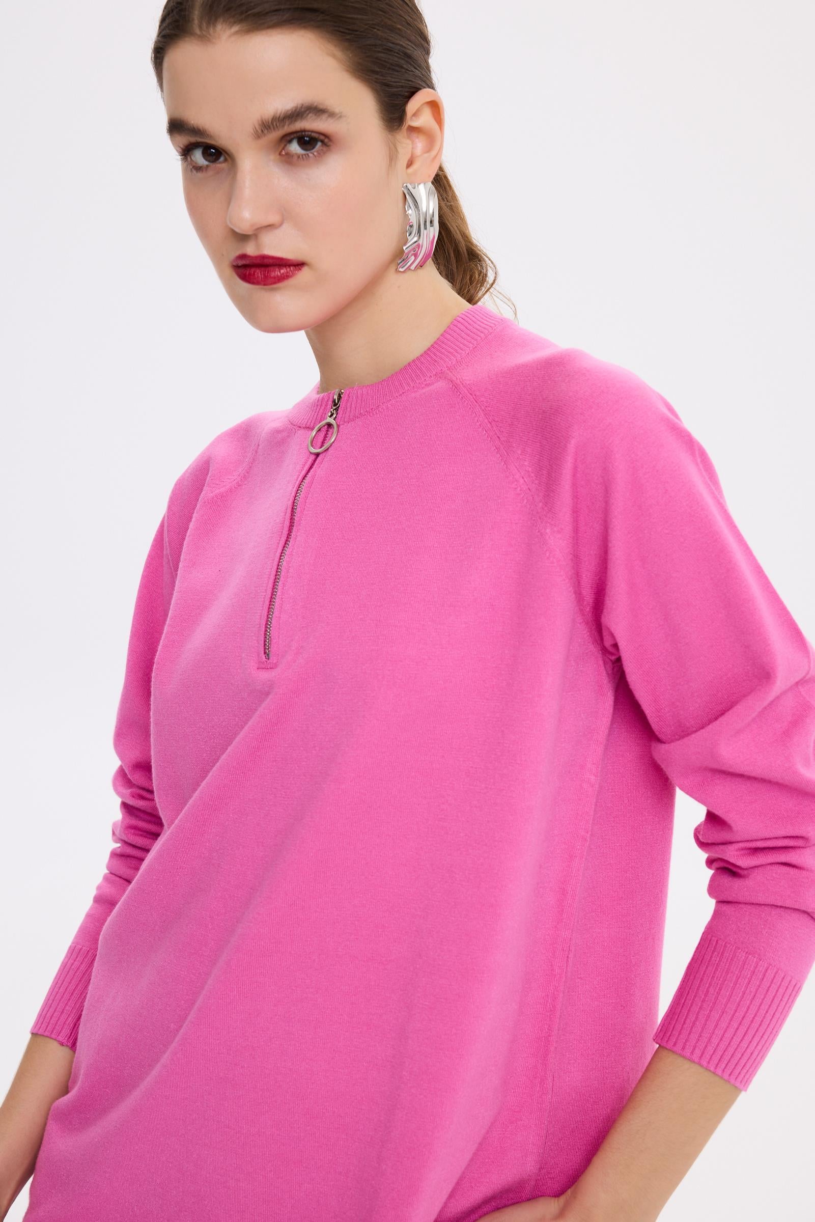 LİVE FERMUAR DETAYLI TRİKO KAZAK PEMBE