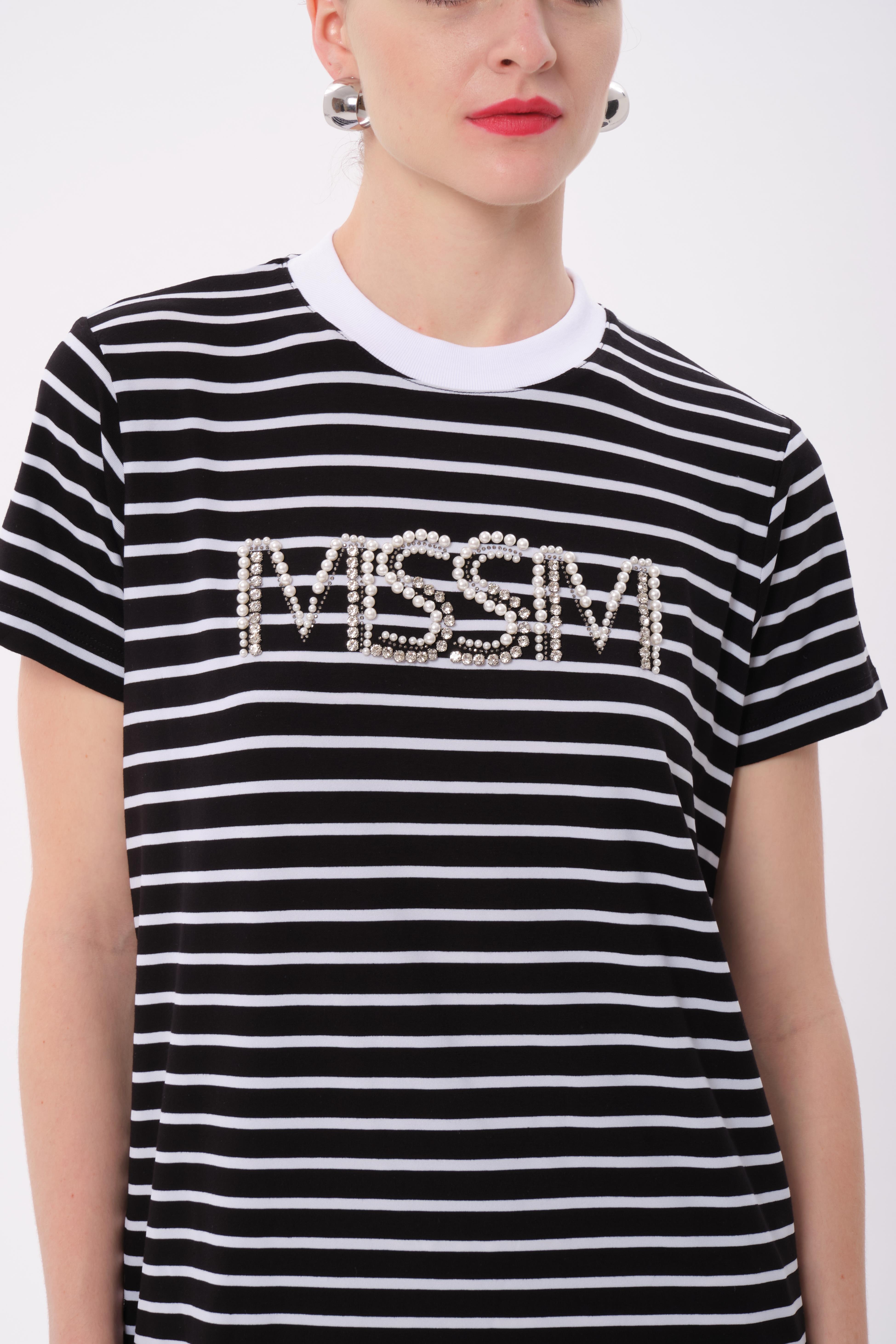 MSSM TAŞLI ÇİZGİLİ TSHIRT SİYAH ÇİZGİLİ