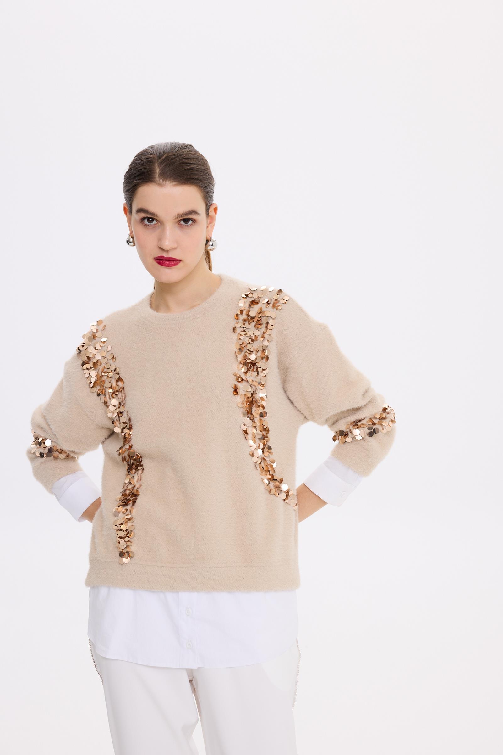 PULLU GÖMLEK GARNİ ANGORA TUNİK BEJ