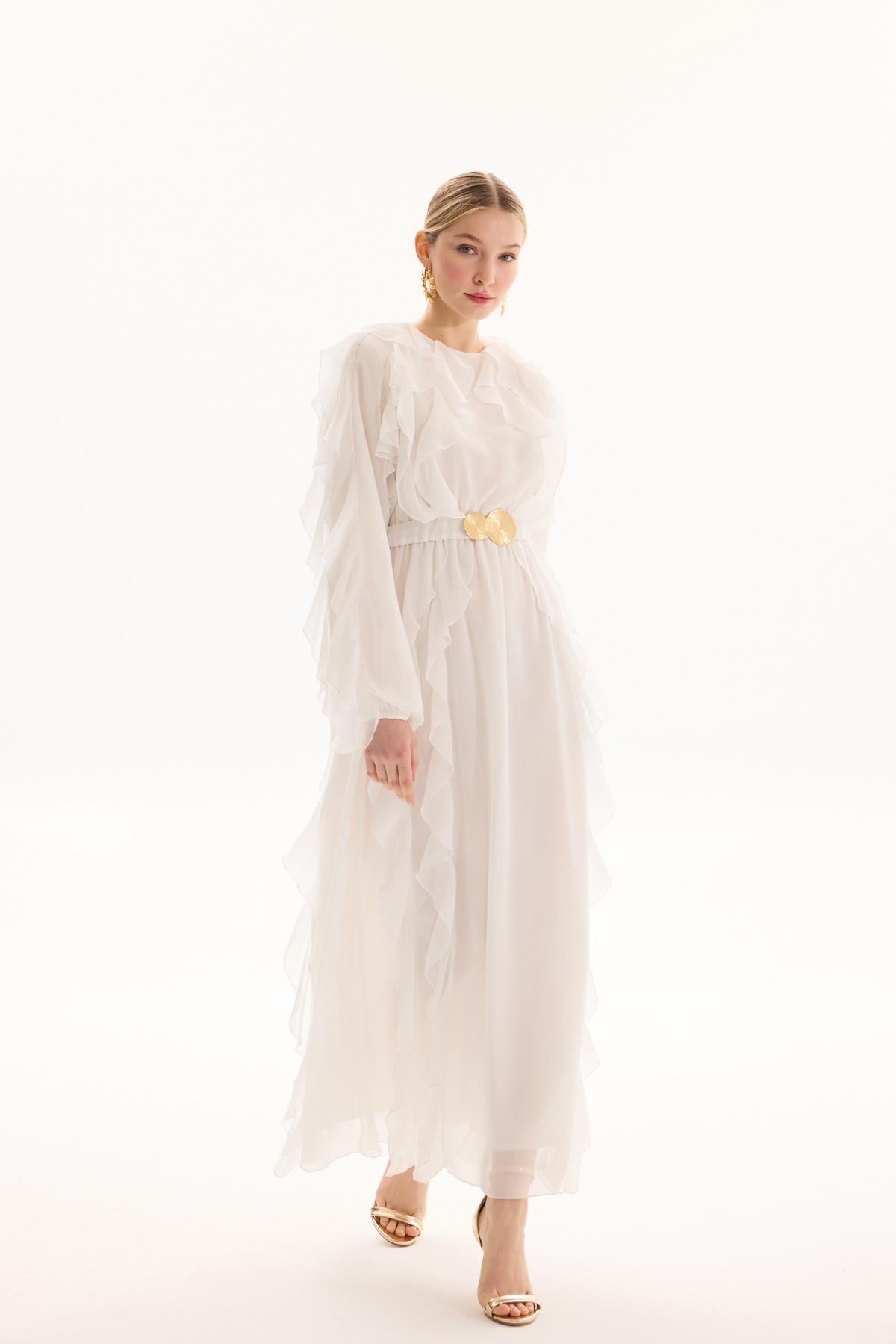 SPECIAL RUFFLE ELBİSE EKRU