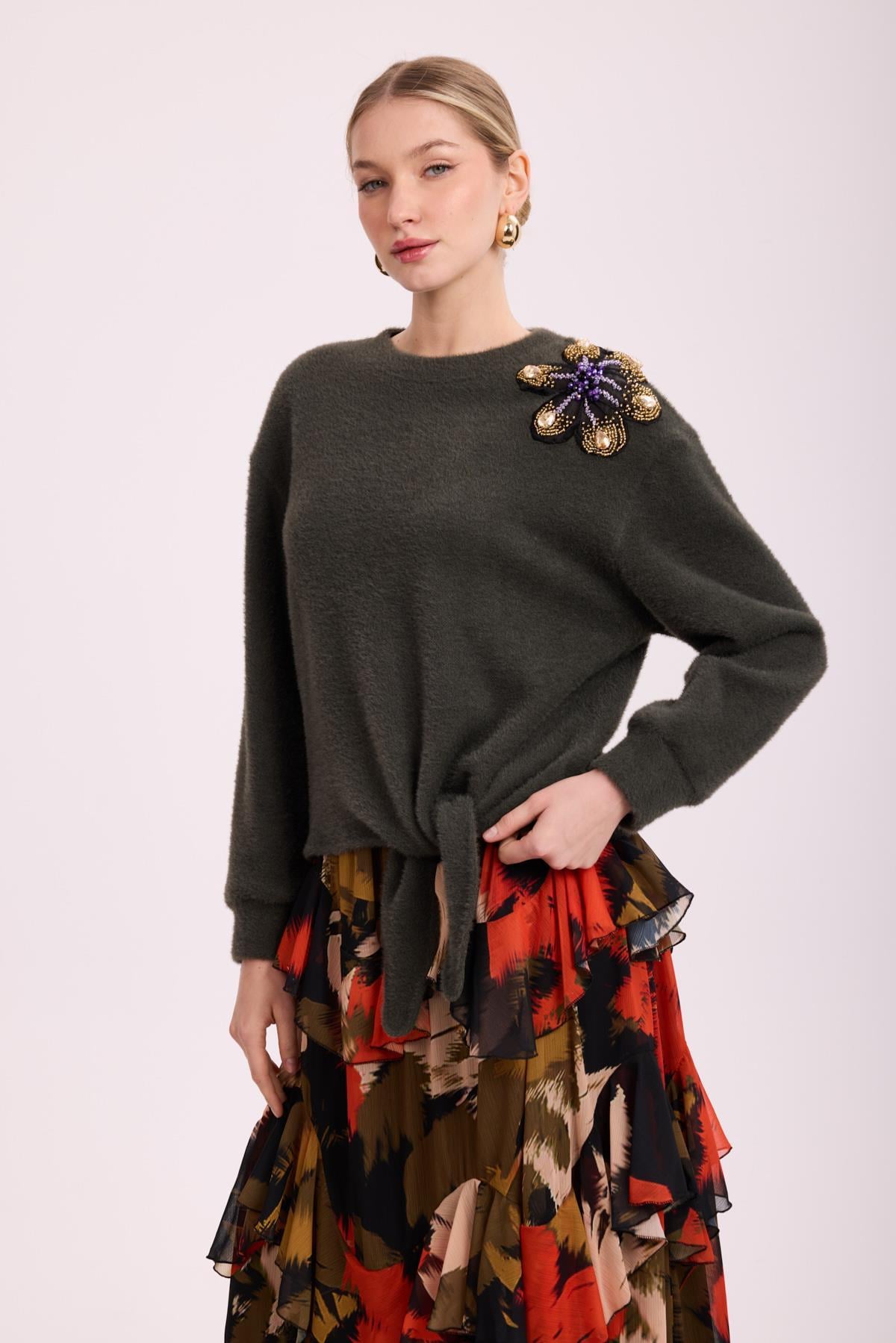 VIOLETTE FLEUR ANGORA BLUZ HAKİ