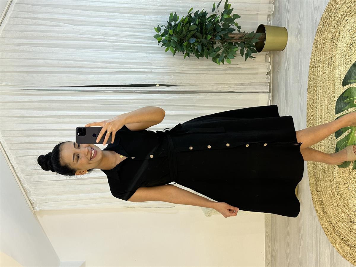 Kadın Siyah Kuşaklı Gömlek Elbise
