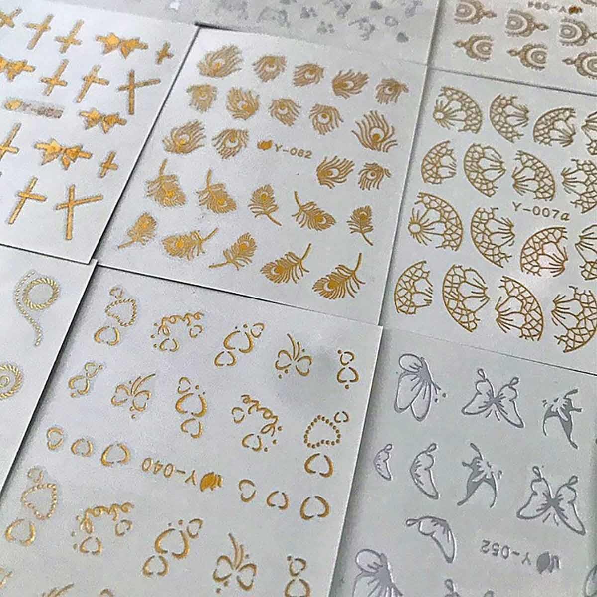 Adanil 30lu Sticker Set Altın ve Gümüş Renk Nokta Çizgi Desen Nail Art Sticker Set