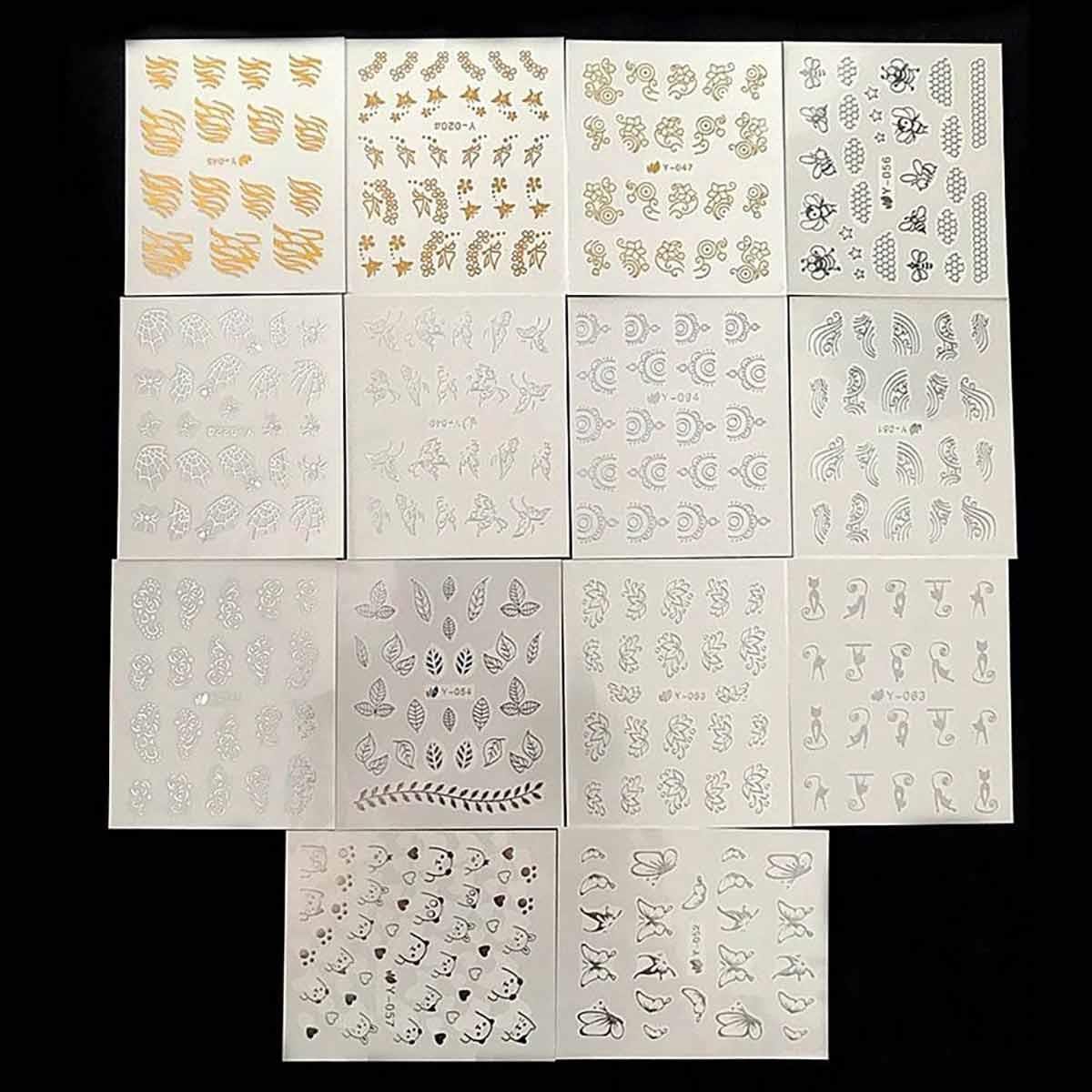 Adanil 30lu Sticker Set Altın ve Gümüş Renk Nokta Çizgi Desen Nail Art Sticker Set