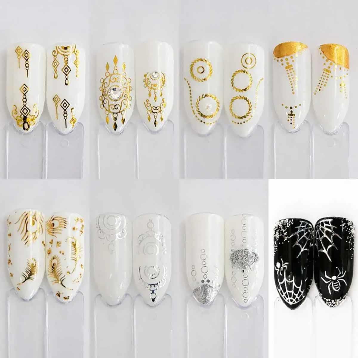Adanil 30lu Sticker Set Altın ve Gümüş Renk Nokta Çizgi Desen Nail Art Sticker Set
