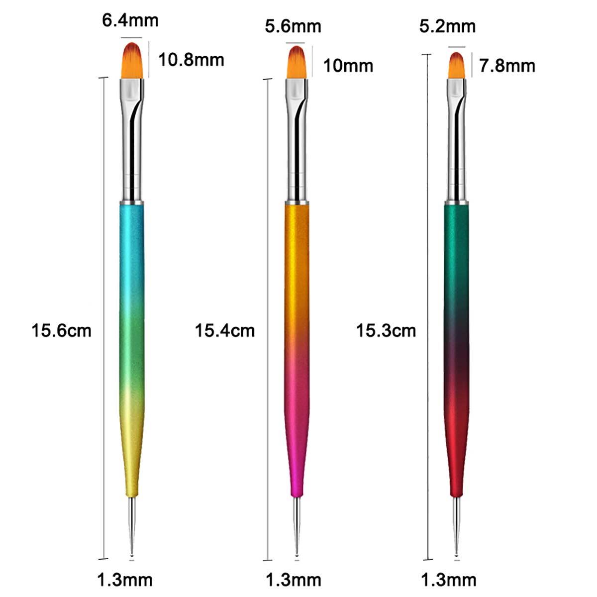 Adanil 3lü Protez Tırnak Jel Çift Taraflı Fırça Seti Jel Fırça ve Noktalama Uçlu