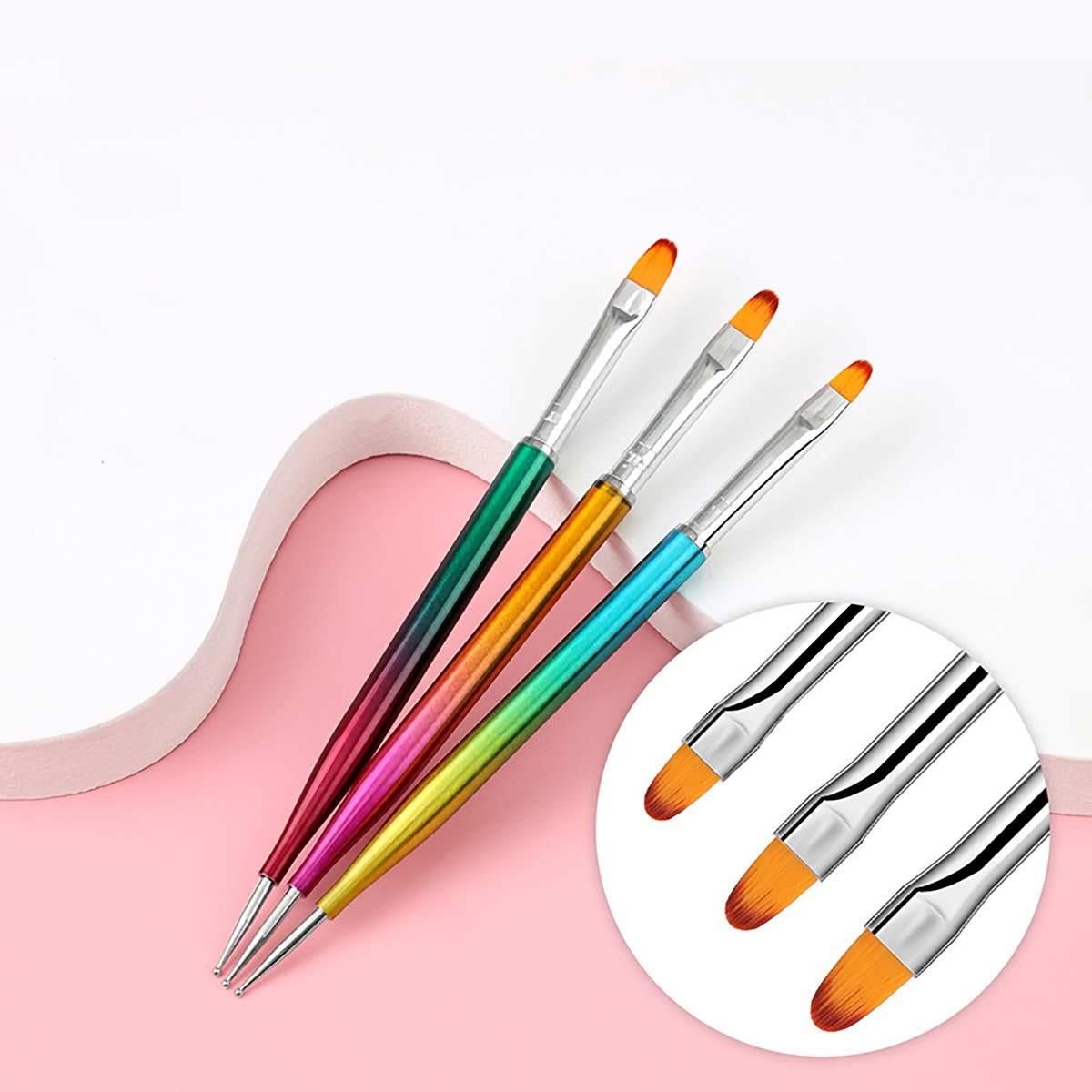 Adanil 3lü Protez Tırnak Jel Çift Taraflı Fırça Seti Jel Fırça ve Noktalama Uçlu