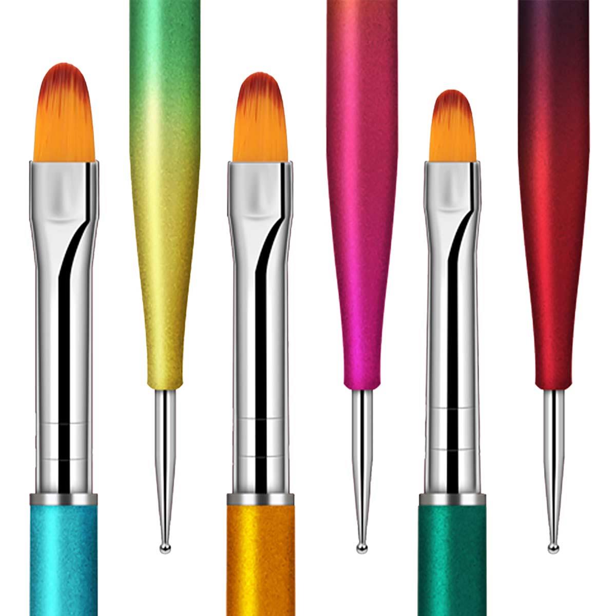 Adanil 3lü Protez Tırnak Jel Çift Taraflı Fırça Seti Jel Fırça ve Noktalama Uçlu