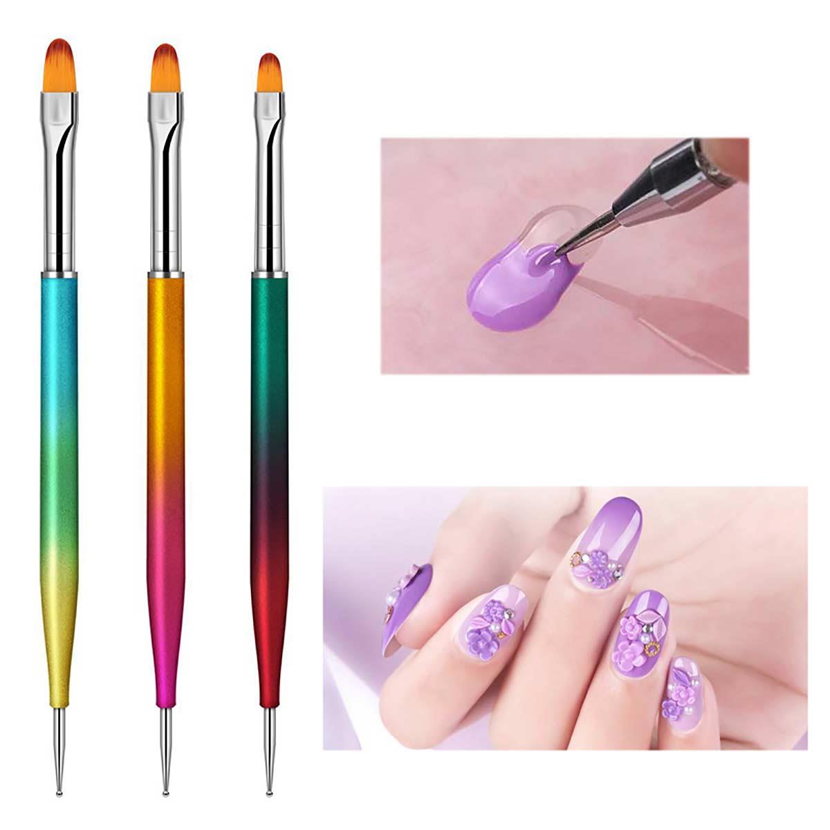 Adanil 3lü Protez Tırnak Jel Çift Taraflı Fırça Seti Jel Fırça ve Noktalama Uçlu