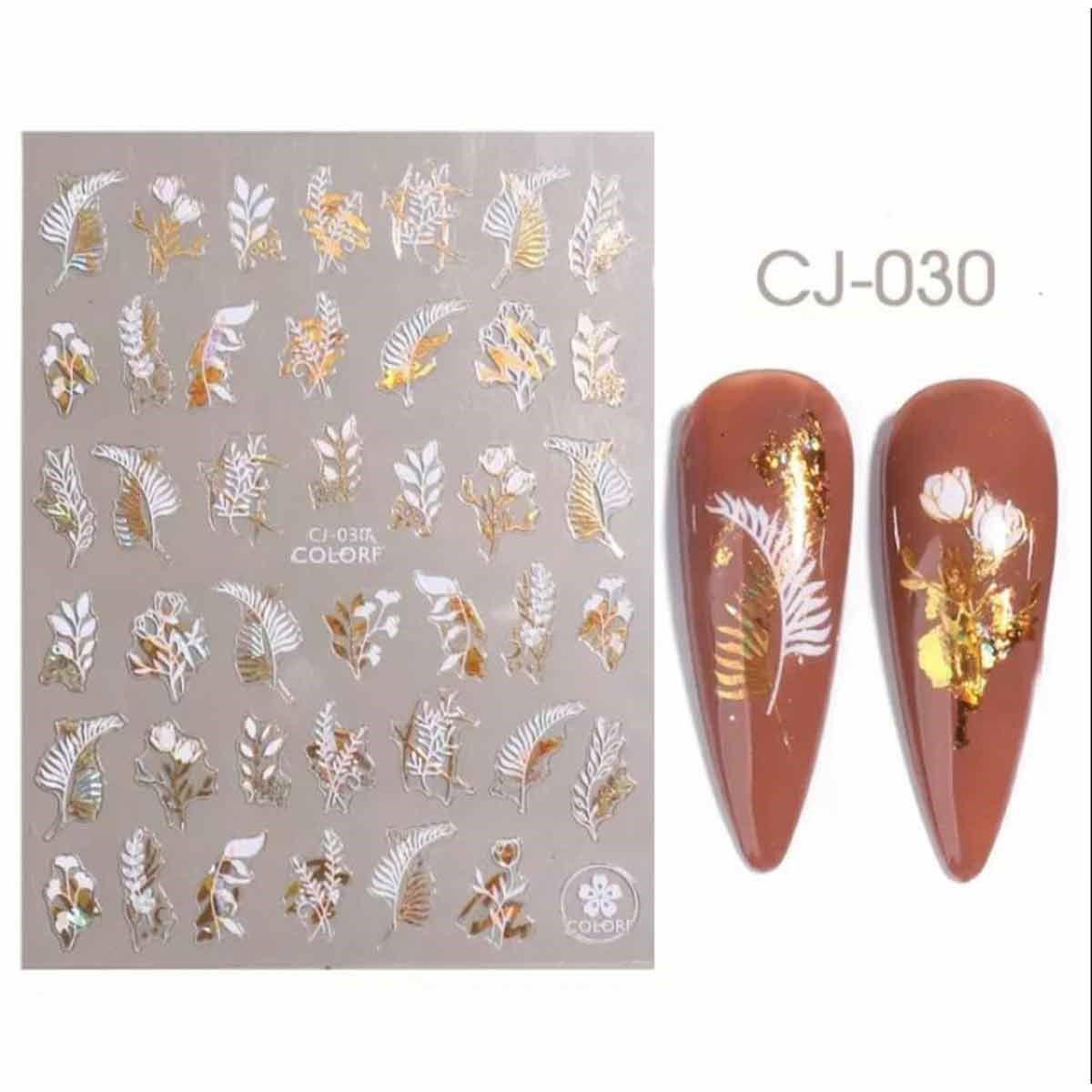 ADANİL YAPRAK DESENLİ BEYAZ GOLD STICKER CJ030