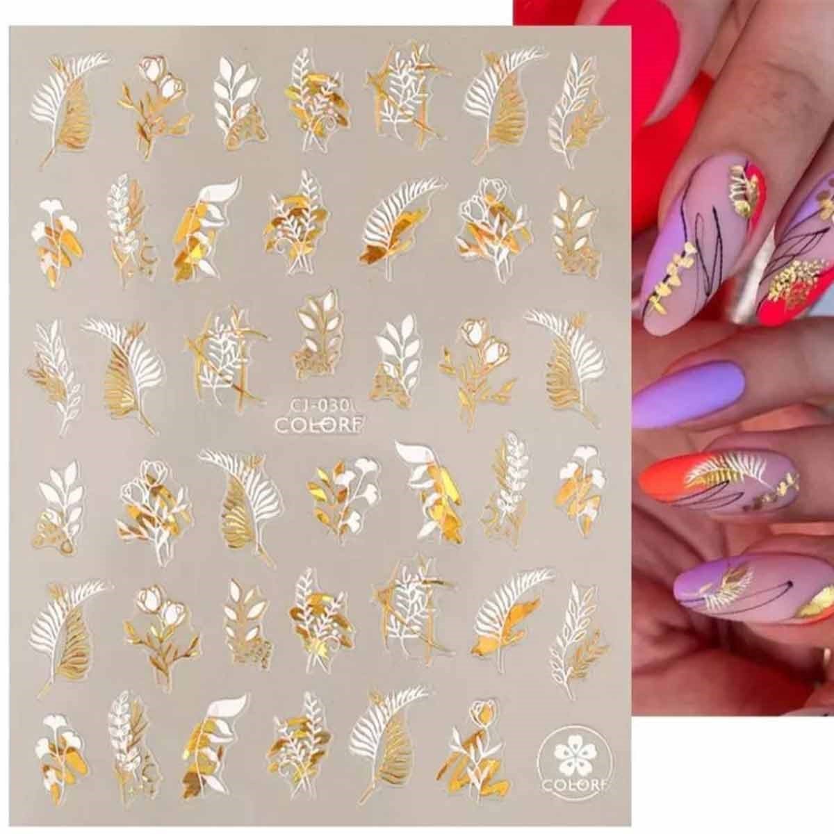 ADANİL YAPRAK DESENLİ BEYAZ GOLD STICKER CJ030