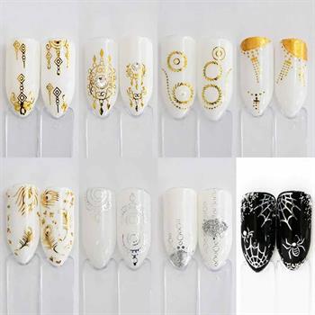 Adanil 30lu Sticker Set Altın ve Gümüş Renk Nokta Çizgi Desen Nail Art Sticker Set