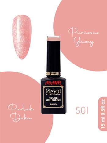 Adanil Misyul Simli Açık Pembe Kalıcı Oje S01