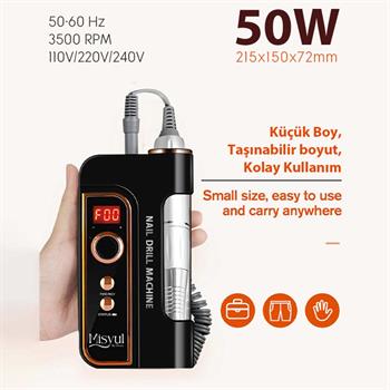 Elektrikli Freze, Profesyonel Manikür Pedikür Makinesi, Taşınabilir Şarjlı Törpü Makinesi Siyah
