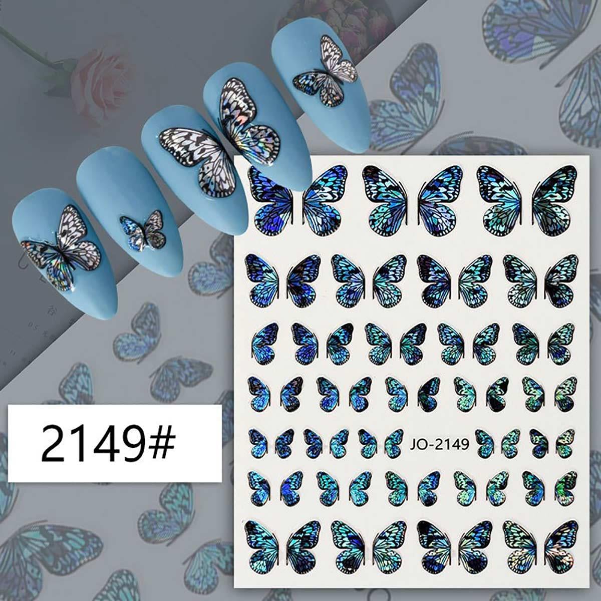 Adanil Mavi Tonlu Hologramlı Kelebek Sticker J0-2149 - ADANİL-STICKER-J0-2149