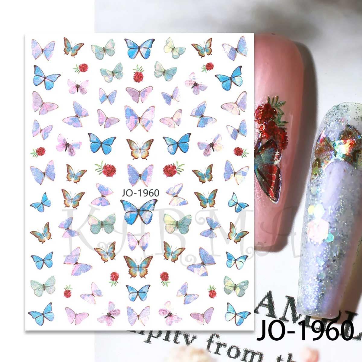 Adanil Pembe Mavi Kelebek Çiçek Sticker J0-1960 - ADANİL-STICKER-J0-1960