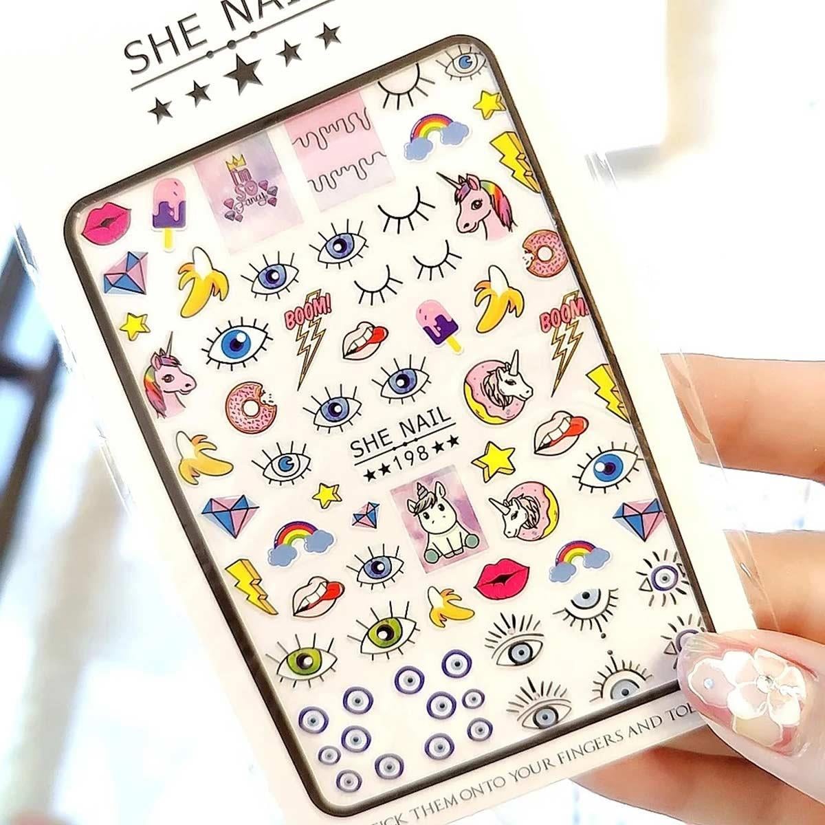 Adanil Unicorn Göz Nazar Boncuğu Donut Muz Sticker SHE NAIL 198 - ADANİL-STICKER-SHE-NAIL-198