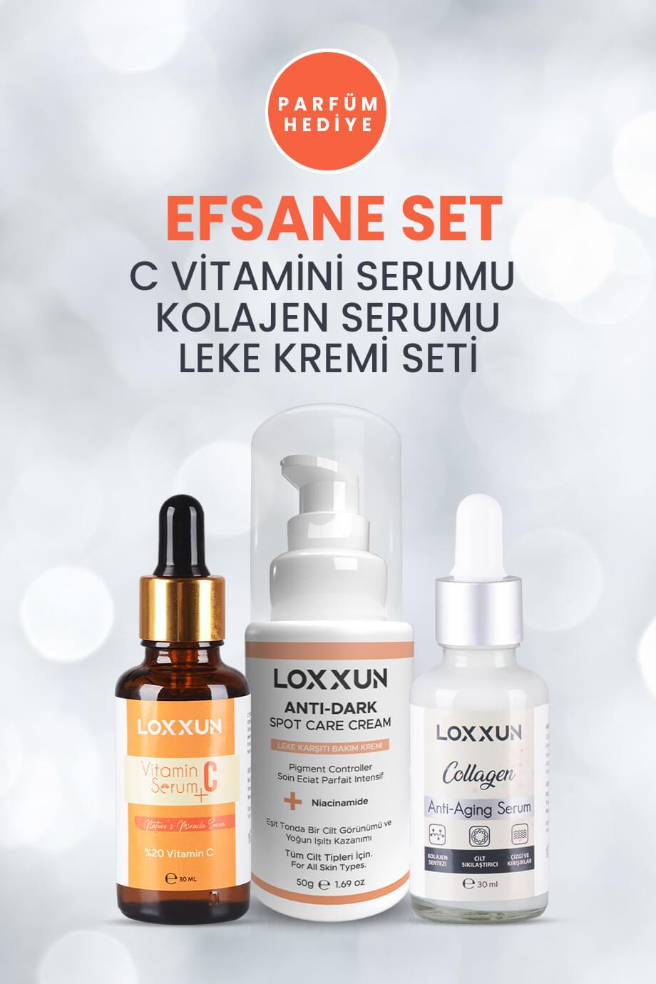 C Vitamini Serumu + Kolajen Serumu + Leke Kremi Setİ - Loxxun Kozmetik