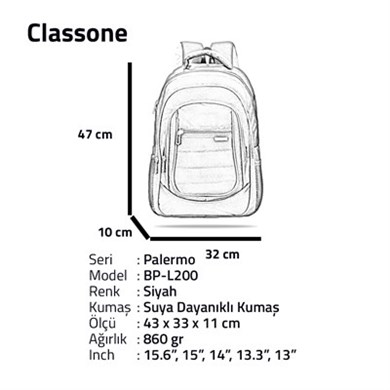 CLASSONE BP-L200 PALERMO SERİSİ BÜYÜK SIRT ÇANTASI