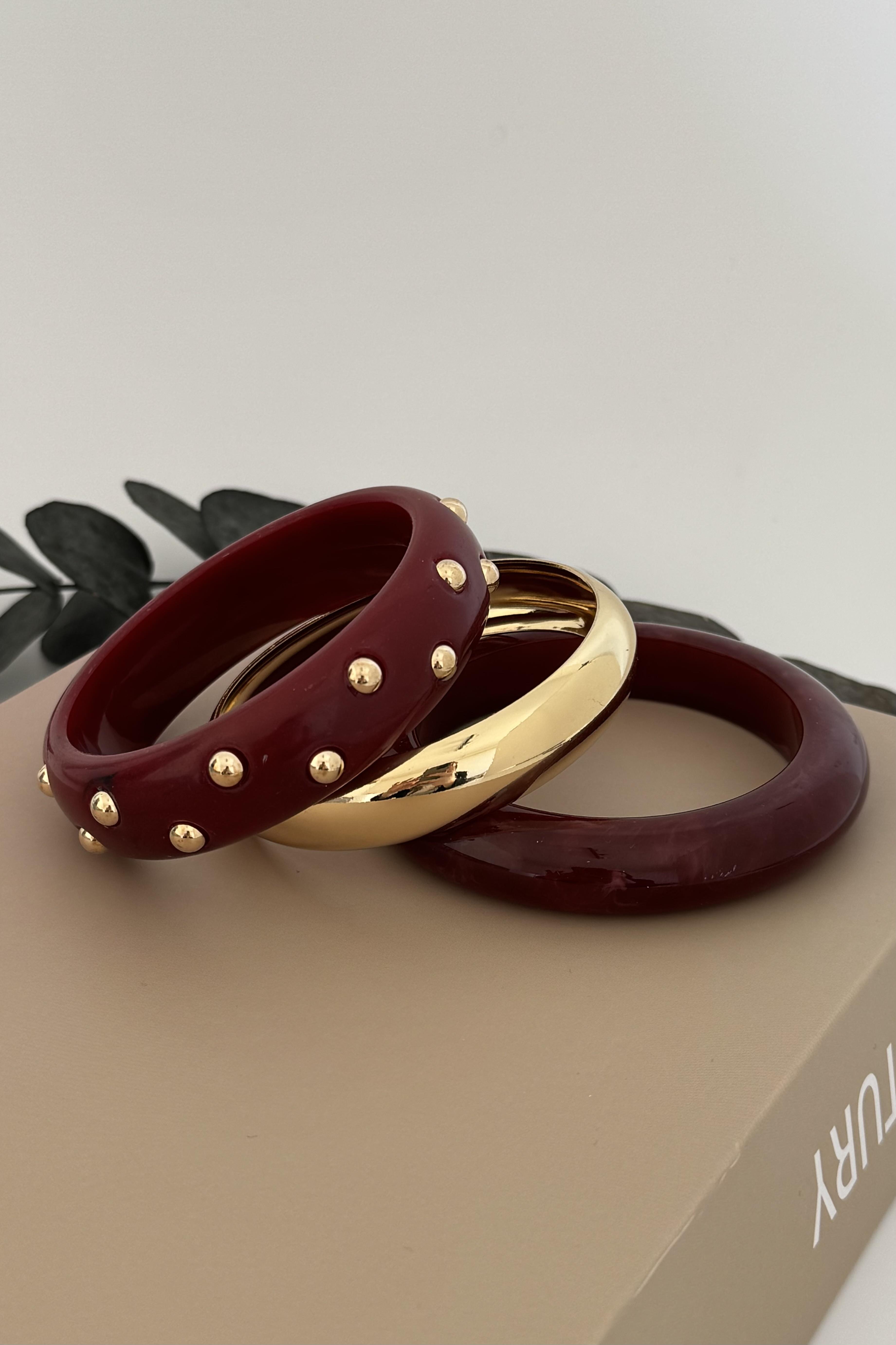 Bordo Üçlü Bileklik