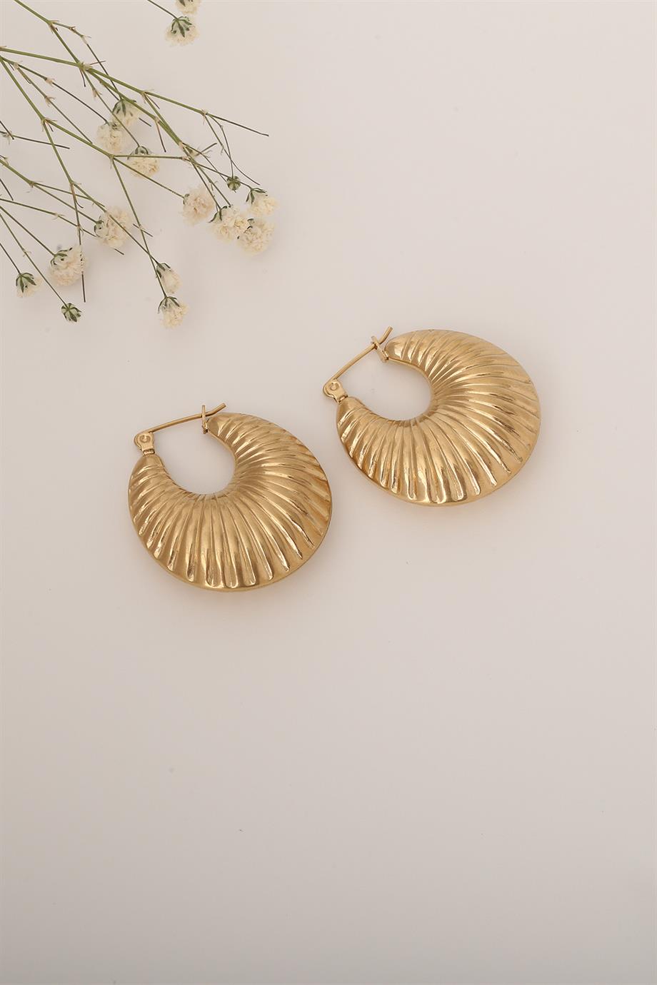 Hex Gold Halka Çelik Küpe