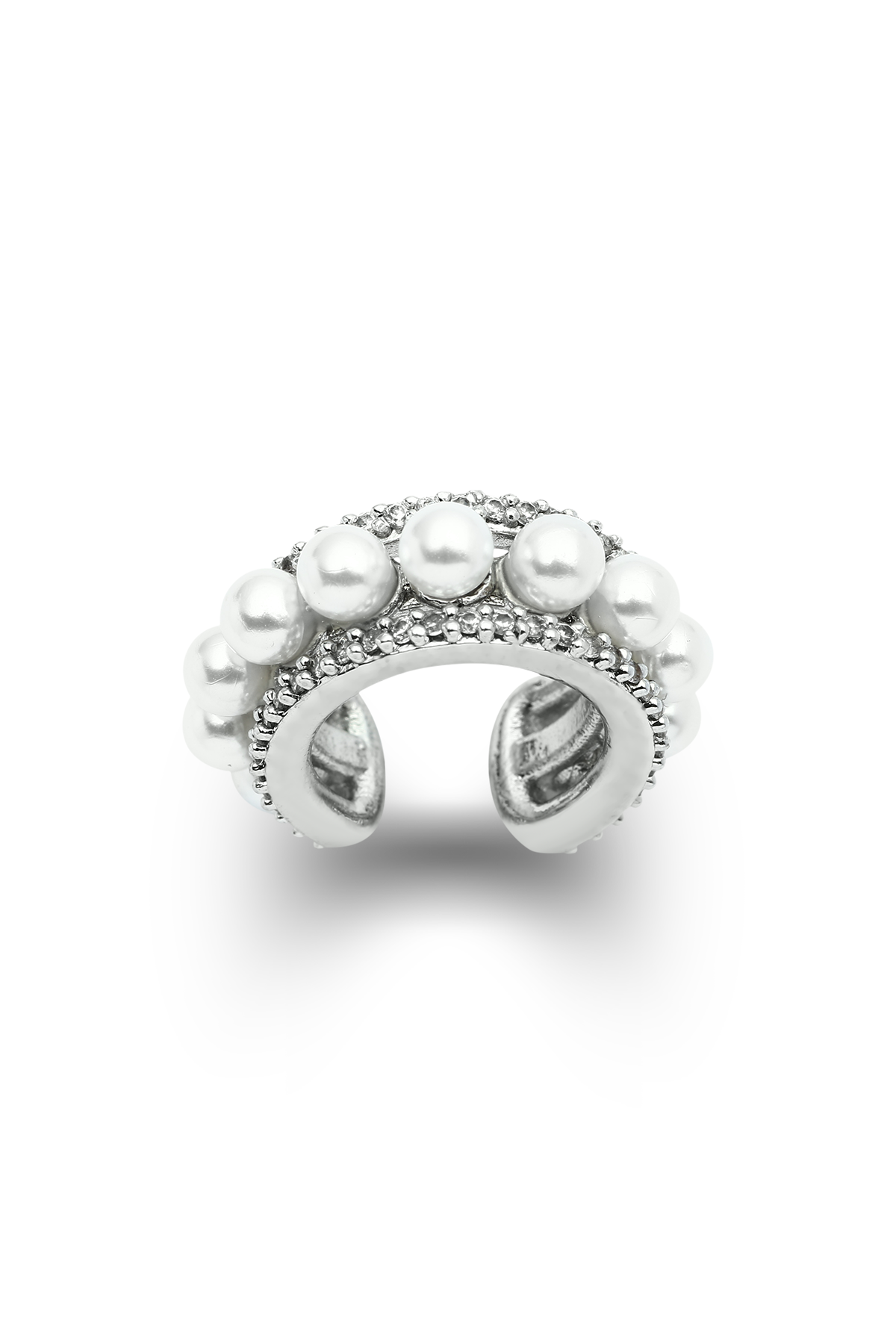 İncili Kıkırdak Küpe Silver