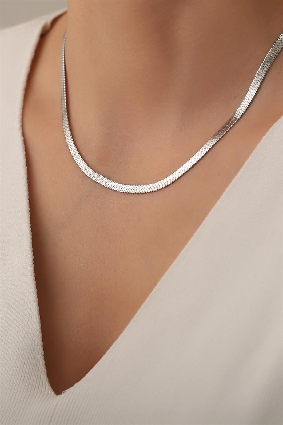İtalyan Ezme Zincir Silver 45cm Kolye