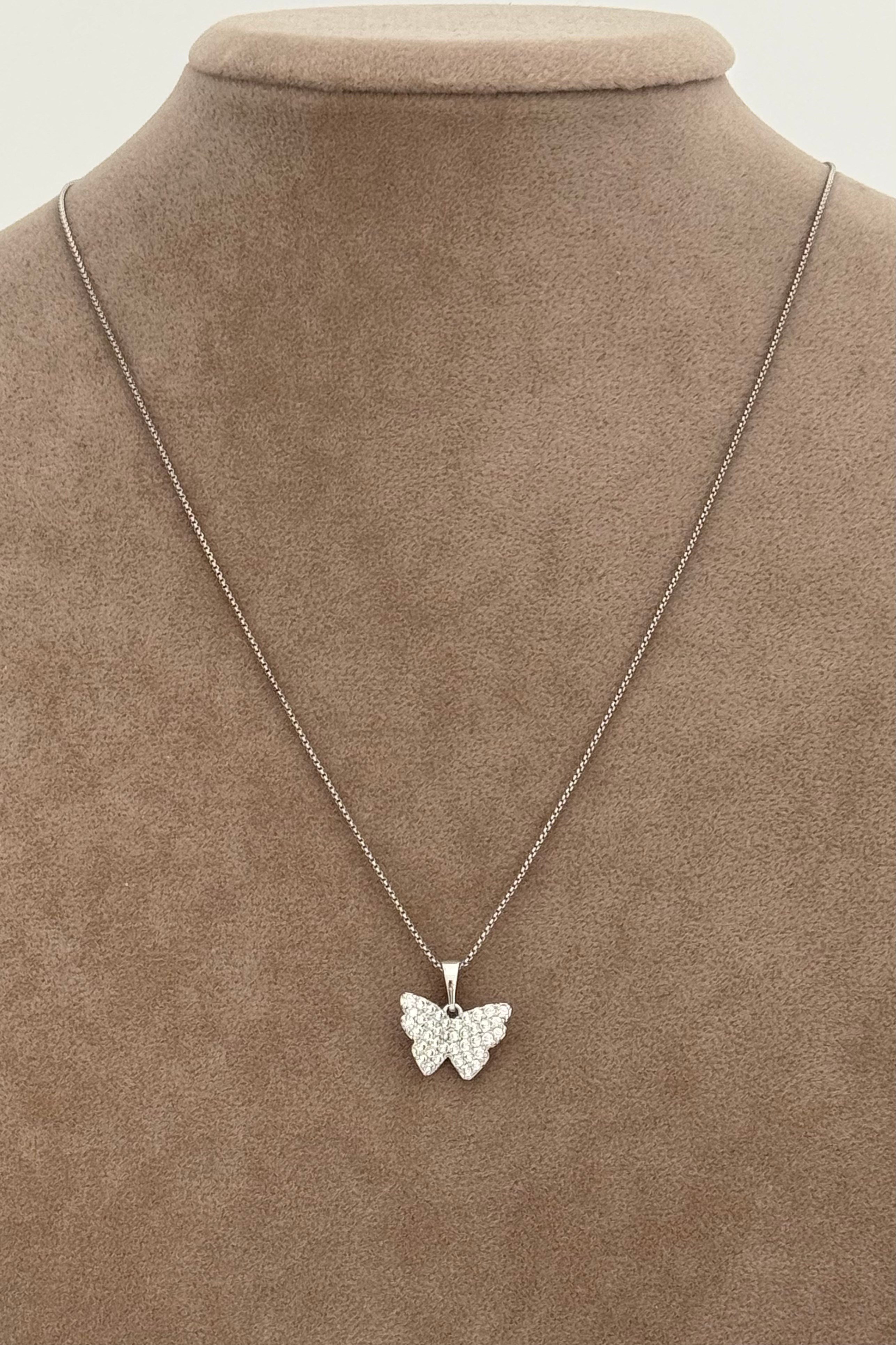 Kelebek Motifli Silver Vip Seri Kolye 