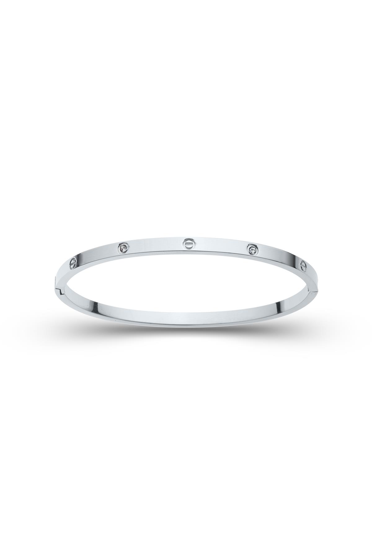 Marka Silver Taşlı Çelik Kelepçe Bileklik