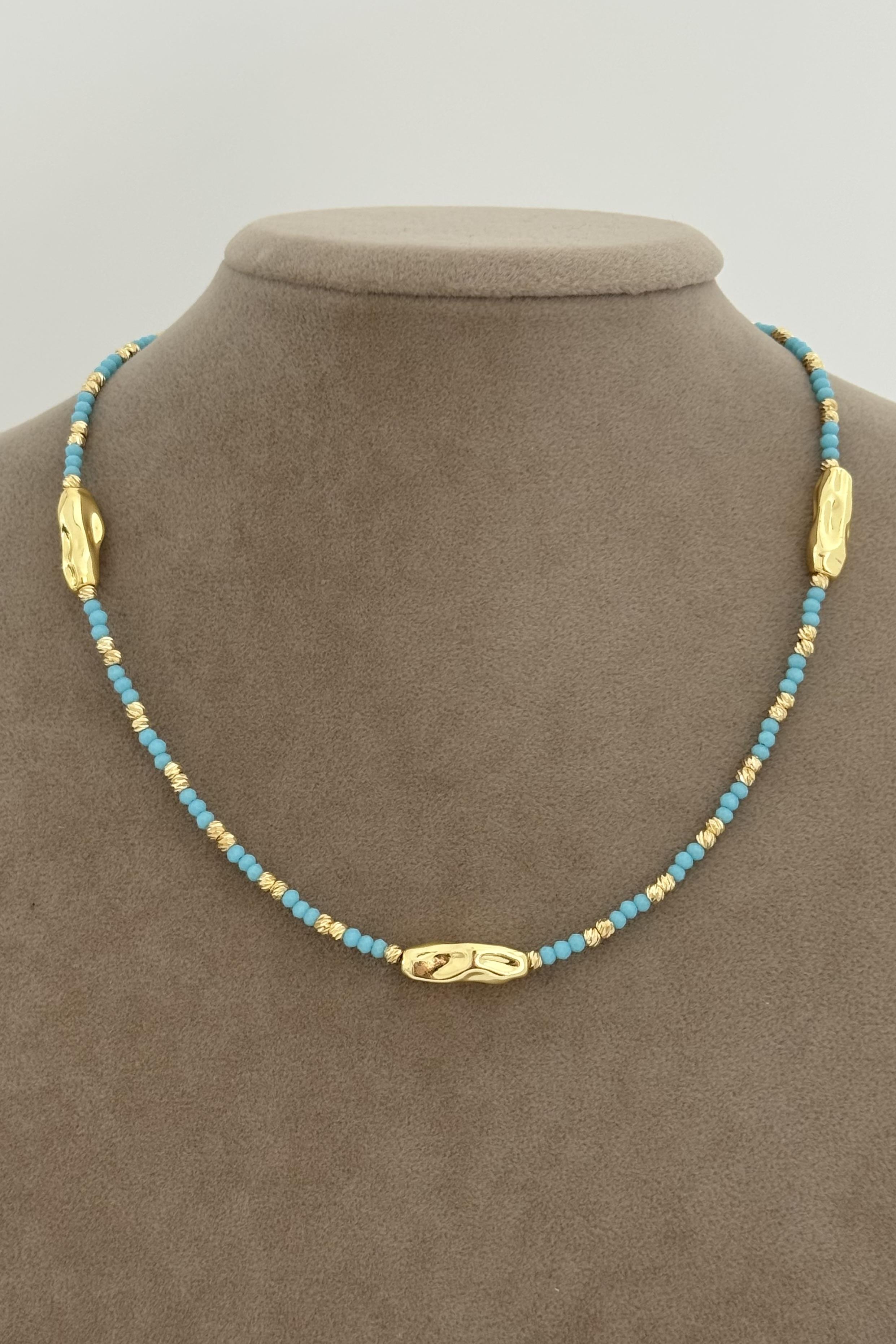 Mavi Amorf Ve Gold Dorika Kolye
