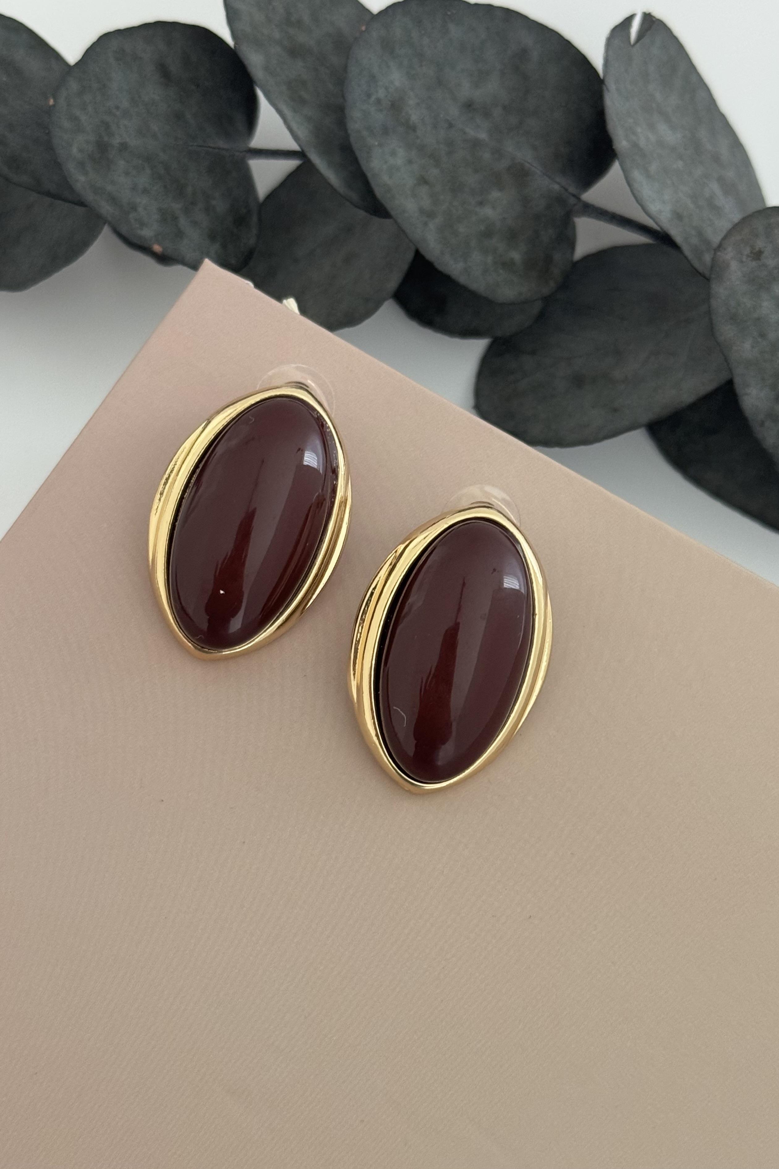 Oval Kahverengi Küpe